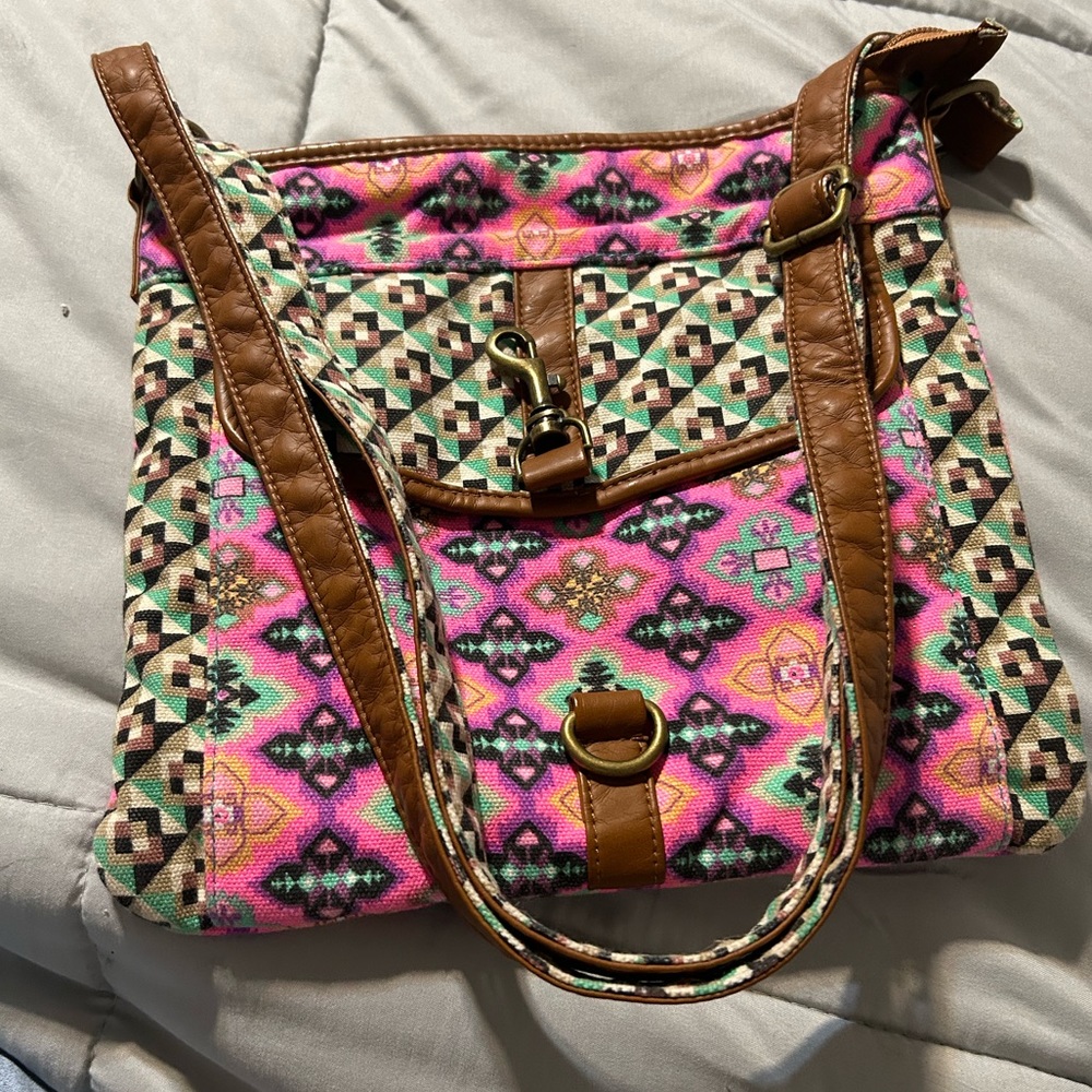 Colorful Geometric Pattern Crossbody Shoulder Bag Purse Southwestern Bohemian